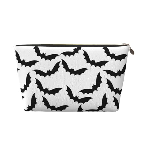 VOSERY Make-up-Tasche aus Leder, Kosmetiktasche, Reise-Kulturbeutel für Damen, Halloween, schwarz, coole Fledermaus-Make-up-Tasche, Organizer, niedliche Make-up-Tasche, wasserdichte Make-up-Tasche von VOSERY