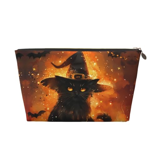 VOSERY Make-up-Tasche aus Leder, Kosmetiktasche, Reise-Kulturbeutel für Damen, Halloween-Hexenhut, schwarze Katze, Make-up-Tasche, Organizer, niedliche Make-up-Tasche, wasserdichte Make-up-Tasche VOSERY Make-up-Tasche aus Leder, Kosmetiktasche, Reise-Kulturbeutel für Damen, Halloween-Hexenhut, schwarze Katze, Make-up-Tasche, Organizer, niedliche Make-up-Tasche, wasserdichte Make-up-Tasche von VOSERY