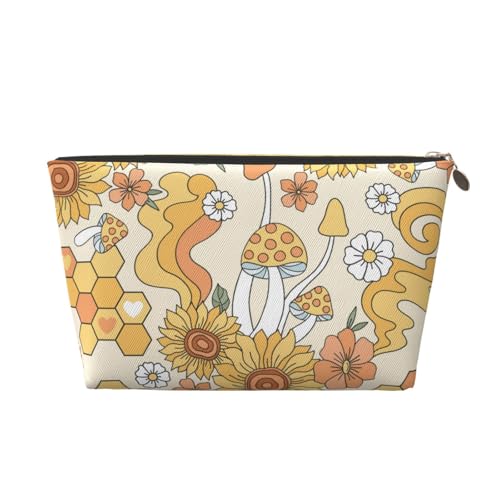 VOSERY Make-up-Tasche aus Leder, Kosmetiktasche, Reise-Kulturbeutel für Damen, Hippie-Blumen-Pilze, Make-up-Tasche, Organizer, niedliche Make-up-Tasche, wasserdichte Make-up-Tasche von VOSERY