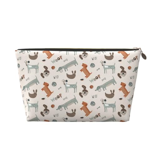 VOSERY Make-up-Tasche aus Leder, Kosmetiktasche, Reise-Kulturbeutel für Damen, Hundeball, Vogel, Make-up-Tasche, Organizer, niedliche Make-up-Tasche, wasserdichte Make-up-Tasche von VOSERY
