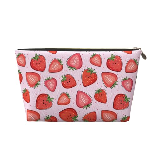 VOSERY Make-up-Tasche aus Leder, Kosmetiktasche, Reise-Kulturbeutel für Damen, Kawaii-Erdbeerfrüchte, Make-up-Tasche, Organizer, niedliche Make-up-Tasche, wasserdichte Make-up-Tasche von VOSERY