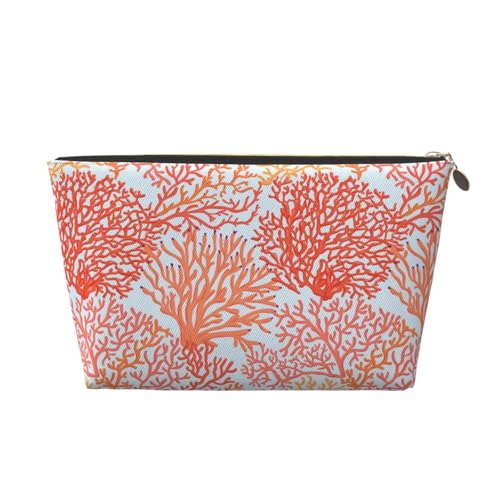 VOSERY Make-up-Tasche aus Leder, Kosmetiktasche, Reise-Kulturbeutel für Damen, Korallen, Make-up-Tasche, Organizer, niedliche Make-up-Tasche, wasserdichte Make-up-Tasche von VOSERY