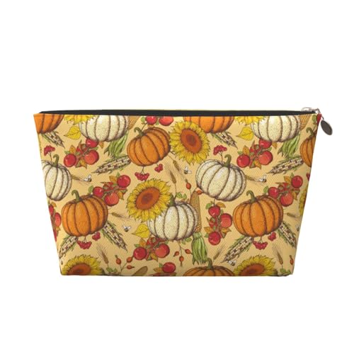 VOSERY Make-up-Tasche aus Leder, Kosmetiktasche, Reise-Kulturbeutel für Damen, Kürbis- und Sonnenblumen-Organizer, niedliche Make-up-Tasche, wasserdichte Make-up-Tasche von VOSERY