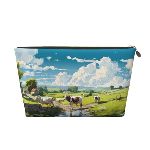 VOSERY Make-up-Tasche aus Leder, Kosmetiktasche, Reise-Kulturbeutel für Damen, Landhausstil, Kuh, Make-up-Tasche, Organizer, niedliche Make-up-Tasche, wasserdichte Make-up-Tasche von VOSERY