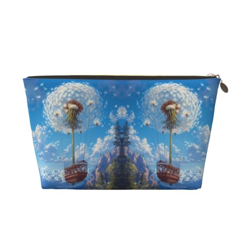 VOSERY Make-up-Tasche aus Leder, Kosmetiktasche, Reise-Kulturbeutel für Damen, Löwenzahn-Heißluftballon-Organizer, niedliche Make-up-Tasche, wasserdichte Make-up-Tasche von VOSERY