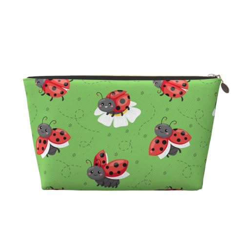 VOSERY Make-up-Tasche aus Leder, Kosmetiktasche, Reise-Kulturbeutel für Damen, Marienkäfer-Grün, Make-up-Tasche, Organizer, niedliche Make-up-Tasche, wasserdichte Make-up-Tasche von VOSERY