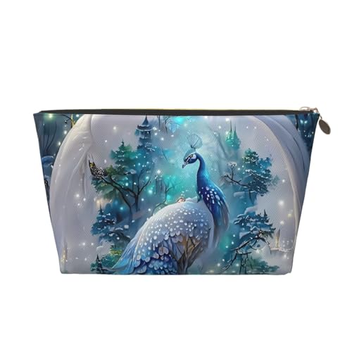 VOSERY Make-up-Tasche aus Leder, Kosmetiktasche, Reise-Kulturbeutel für Damen, Motiv: Pfau, niedlicher Make-up-Tasche, wasserdichte Make-up-Tasche von VOSERY