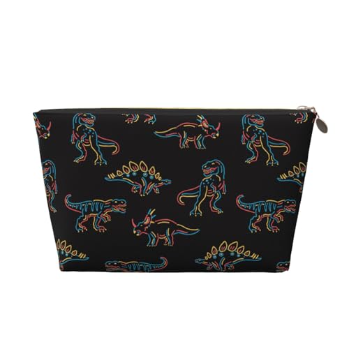 VOSERY Make-up-Tasche aus Leder, Kosmetiktasche, Reise-Kulturbeutel für Damen, Neon-Dinosaurier-Make-up-Tasche, Organizer, niedliche Make-up-Tasche, wasserdichte Make-up-Tasche von VOSERY