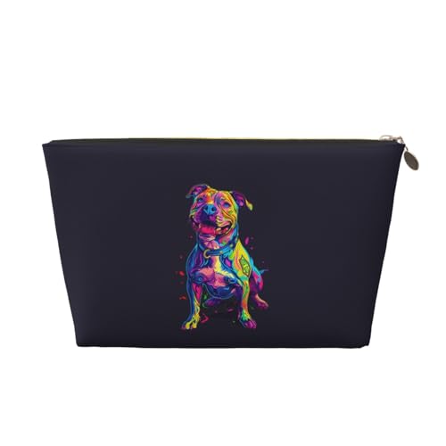 VOSERY Make-up-Tasche aus Leder, Kosmetiktasche, Reise-Kulturbeutel für Damen, Neon-Pop-Art, Pitbull, Make-up-Tasche, Organizer, niedliche Make-up-Tasche, wasserdichte Make-up-Tasche von VOSERY