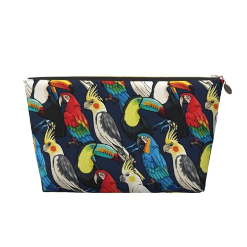 VOSERY Make-up-Tasche aus Leder, Kosmetiktasche, Reise-Kulturbeutel für Damen, Papageien-Make-up-Tasche, Organizer, niedliche Make-up-Tasche, wasserdichte Make-up-Tasche von VOSERY