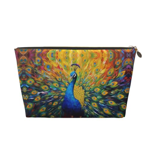 VOSERY Make-up-Tasche aus Leder, Kosmetiktasche, Reise-Kulturbeutel für Damen, Pfauen-Make-up-Tasche, Organizer, niedliche Make-up-Tasche, wasserdichte Make-up-Tasche von VOSERY