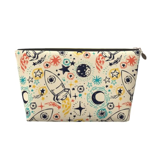 VOSERY Make-up-Tasche aus Leder, Kosmetiktasche, Reise-Kulturbeutel für Damen, Raketen, Make-up-Tasche, Organizer, niedliche Make-up-Tasche, wasserdichte Make-up-Tasche von VOSERY