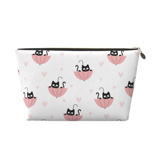 VOSERY Make-up-Tasche aus Leder, Kosmetiktasche, Reise-Kulturbeutel für Damen, Regenschirm, Katze, Make-up-Tasche, Organizer, niedliche Make-up-Tasche, wasserdichte Make-up-Tasche von VOSERY