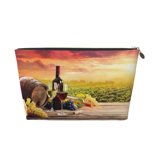 VOSERY Make-up-Tasche aus Leder, Kosmetiktasche, Reise-Kulturbeutel für Damen, Rotweingläser, Make-up-Tasche, Organizer, niedliche Make-up-Tasche, wasserdichte Make-up-Tasche von VOSERY