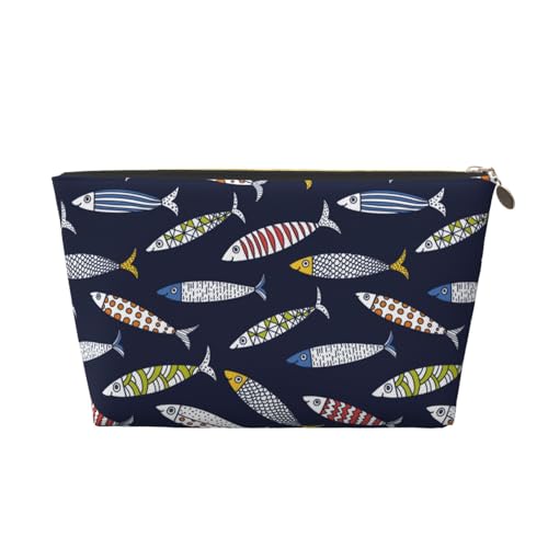 VOSERY Make-up-Tasche aus Leder, Kosmetiktasche, Reise-Kulturbeutel für Damen, Sardinen-Make-up-Tasche, Organizer, niedliche Make-up-Tasche, wasserdichte Make-up-Tasche von VOSERY
