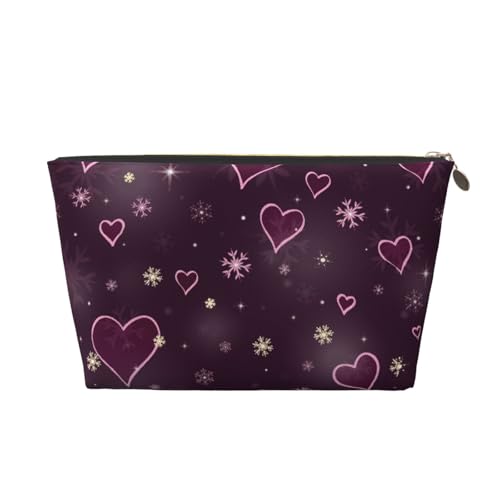 VOSERY Make-up-Tasche aus Leder, Kosmetiktasche, Reise-Kulturbeutel für Damen, Schneeflocken und Herzen, Make-up-Tasche, Organizer, niedliche Make-up-Tasche, wasserdichte Make-up-Tasche von VOSERY