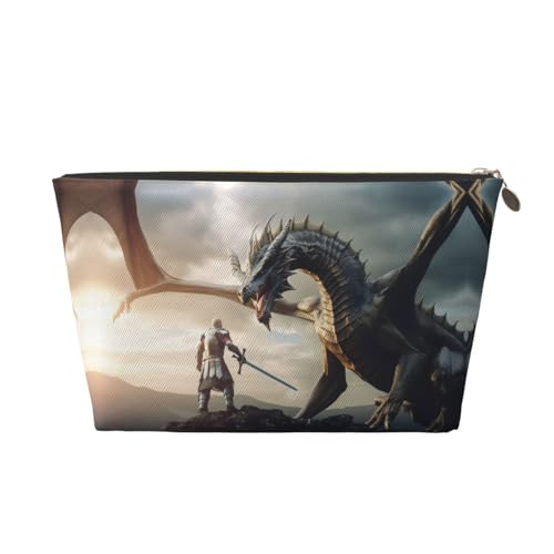 VOSERY Make-up-Tasche aus Leder, Kosmetiktasche, Reise-Kulturbeutel für Damen, Schwertkämpfer, cooler Drachen-Organizer, niedliche Make-up-Tasche, wasserdichte Make-up-Tasche von VOSERY