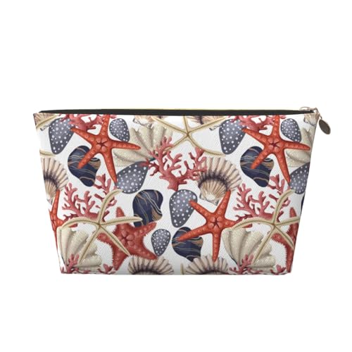 VOSERY Make-up-Tasche aus Leder, Kosmetiktasche, Reise-Kulturbeutel für Damen, Seesternmuschel, Make-up-Tasche, Organizer, niedliche Make-up-Tasche, wasserdichte Make-up-Tasche von VOSERY