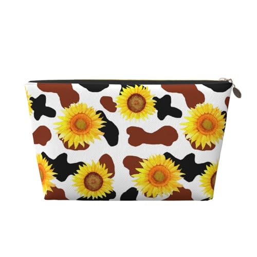 VOSERY Make-up-Tasche aus Leder, Kosmetiktasche, Reise-Kulturbeutel für Damen, Sonnenblumenkuh-Make-up-Tasche, Organizer, niedliche Make-up-Tasche, wasserdichte Make-up-Tasche von VOSERY