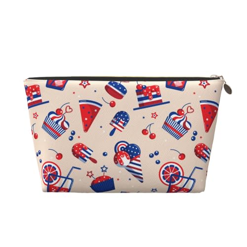 VOSERY Make-up-Tasche aus Leder, Kosmetiktasche, Reise-Kulturbeutel für Damen, USA-Flagge, Lebensmitteldruck, Make-up-Tasche, Organizer, niedliche Make-up-Tasche, wasserdichte Make-up-Tasche von VOSERY
