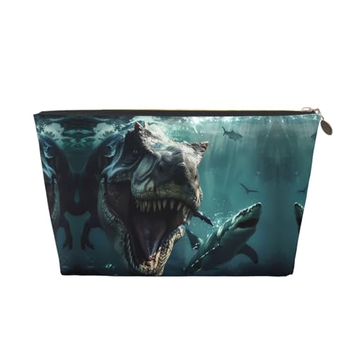 VOSERY Make-up-Tasche aus Leder, Kosmetiktasche, Reise-Kulturbeutel für Damen, Unterwasser-Dinosaurier-Hai, Make-up-Tasche, Organizer, niedliche Make-up-Tasche, wasserdichte Make-up-Tasche von VOSERY