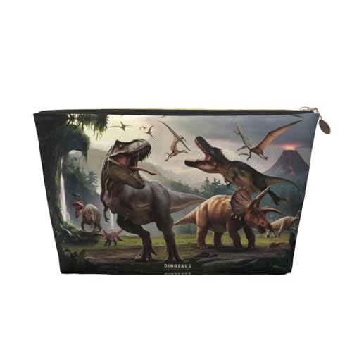 VOSERY Make-up-Tasche aus Leder, Kosmetiktasche, Reise-Kulturbeutel für Damen, Waldpark, Dinosaurier, Make-up-Tasche, Organizer, niedliche Make-up-Tasche, wasserdichte Make-up-Tasche von VOSERY