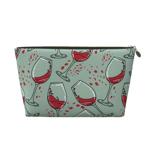 VOSERY Make-up-Tasche aus Leder, Kosmetiktasche, Reise-Kulturbeutel für Damen, Weinglas-Druck, Make-up-Tasche, Organizer, niedliche Make-up-Tasche, wasserdichte Make-up-Tasche von VOSERY