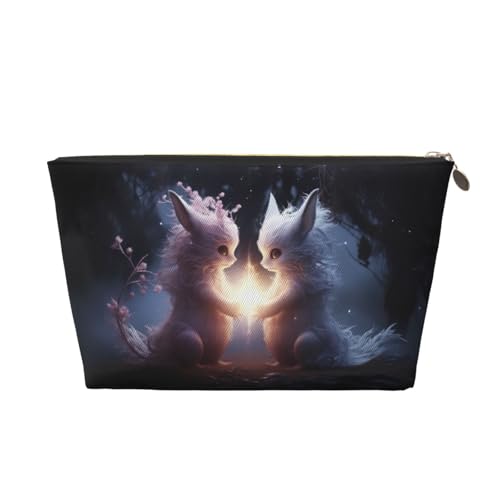 VOSERY Make-up-Tasche aus Leder, Kosmetiktasche, Reise-Kulturbeutel für Damen, Weiß und Rosa, Fuchspaar, Make-up-Tasche, Organizer, niedliche Make-up-Tasche, wasserdichte Make-up-Tasche von VOSERY