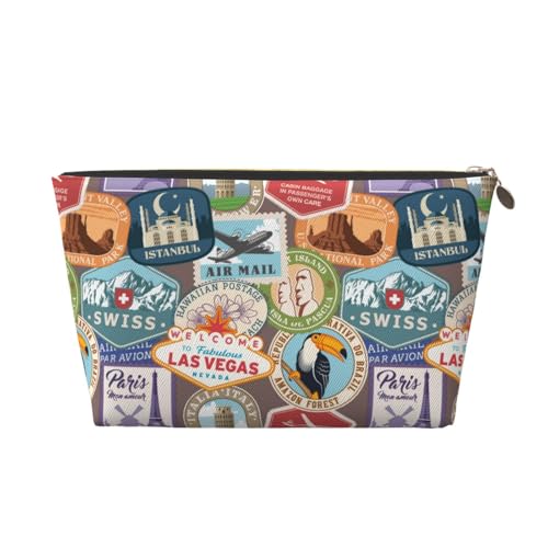 VOSERY Make-up-Tasche aus Leder, Kosmetiktasche, Reise-Kulturbeutel für Damen, Weltmarkenmuster, Make-up-Tasche, Organizer, niedliche Make-up-Tasche, wasserdichte Make-up-Tasche von VOSERY