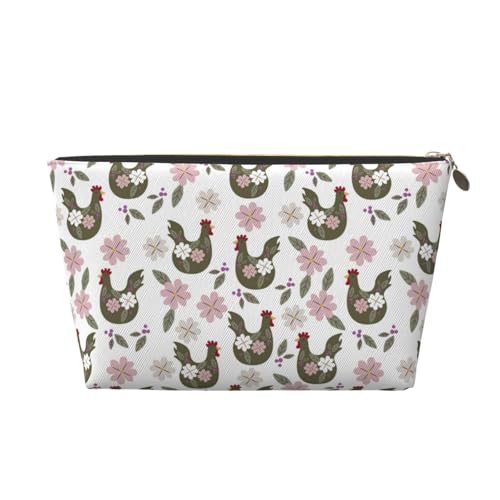 VOSERY Make-up-Tasche aus Leder, Kosmetiktasche, Reise-Kulturbeutel für Damen, abstrakte niedliche Huhn-Blume, Make-up-Tasche, Organizer, niedliche Make-up-Tasche, wasserdichte Make-up-Tasche von VOSERY