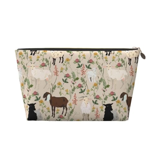 VOSERY Make-up-Tasche aus Leder, Kosmetiktasche, Reise-Kulturbeutel für Damen, bemalt, niedliche Ziegenblume, Make-up-Tasche, Organizer, niedliche Make-up-Tasche, wasserdichte Make-up-Tasche von VOSERY
