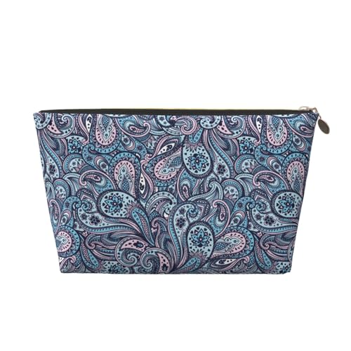 VOSERY Make-up-Tasche aus Leder, Kosmetiktasche, Reise-Kulturbeutel für Damen, blau, inspiriert, florales Paisleymuster, Make-up-Tasche, Organizer, niedliche Make-up-Tasche, wasserdichte von VOSERY