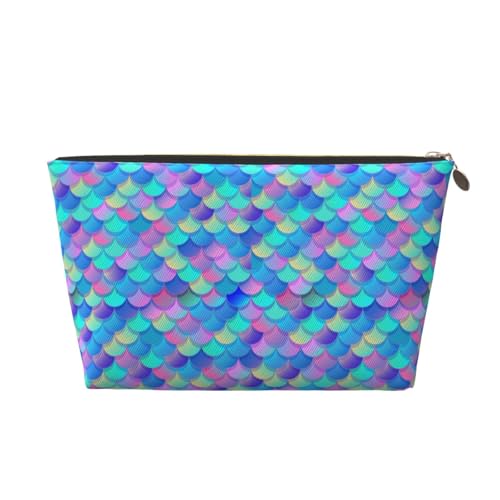 VOSERY Make-up-Tasche aus Leder, Kosmetiktasche, Reise-Kulturbeutel für Damen, blau-violett, Regenbogen-Fischschuppen-Organizer, niedliche Make-up-Tasche, wasserdichte Make-up-Tasche von VOSERY