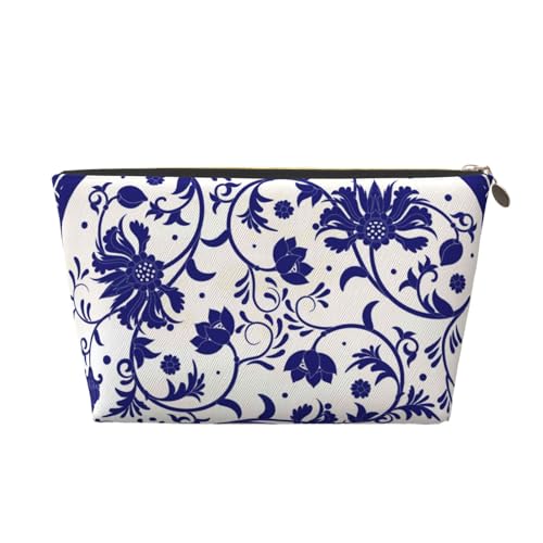 VOSERY Make-up-Tasche aus Leder, Kosmetiktasche, Reise-Kulturbeutel für Damen, blau-weißes Porzellan, Make-up-Tasche, Organizer, niedliche Make-up-Tasche, wasserdichte Make-up-Tasche von VOSERY