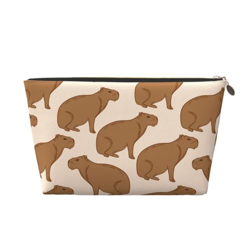VOSERY Make-up-Tasche aus Leder, Kosmetiktasche, Reise-Kulturbeutel für Damen, brauner Capybara-Make-up-Tasche, Organizer, niedliche Make-up-Tasche, wasserdichte Make-up-Tasche von VOSERY
