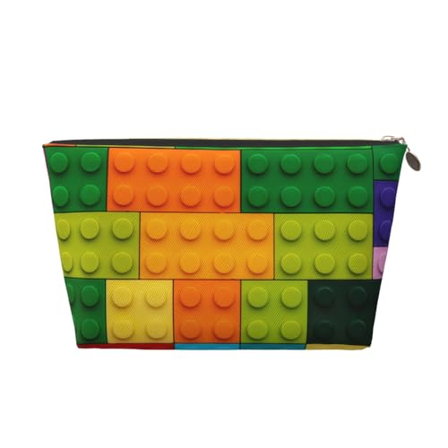 VOSERY Make-up-Tasche aus Leder, Kosmetiktasche, Reise-Kulturbeutel für Damen, bunte Bausteine, Make-up-Tasche, Organizer, niedliche Make-up-Tasche, wasserdichte Make-up-Tasche von VOSERY