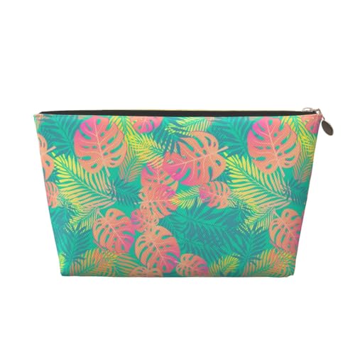 VOSERY Make-up-Tasche aus Leder, Kosmetiktasche, Reise-Kulturbeutel für Damen, bunte Palmenblätter, Make-up-Tasche, Organizer, niedliche Make-up-Tasche, wasserdichte Make-up-Tasche von VOSERY