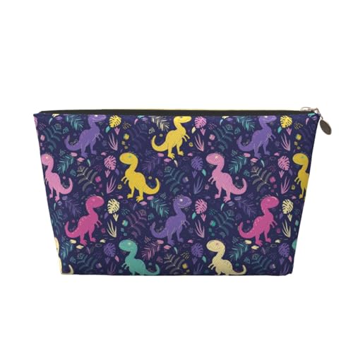 VOSERY Make-up-Tasche aus Leder, Kosmetiktasche, Reise-Kulturbeutel für Damen, bunter Dinosaurier-D-Make-up-Tasche, Organizer, niedliche Make-up-Tasche, wasserdichte Make-up-Tasche von VOSERY