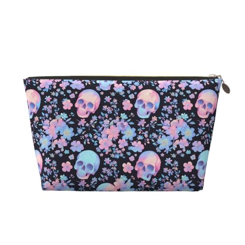 VOSERY Make-up-Tasche aus Leder, Kosmetiktasche, Reise-Kulturbeutel für Damen, coole Totenkopf-Blume, Make-up-Tasche, Organizer, niedliche Make-up-Tasche, wasserdichte Make-up-Tasche von VOSERY