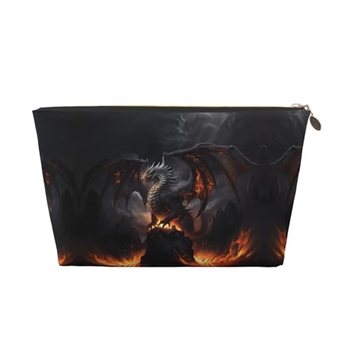 VOSERY Make-up-Tasche aus Leder, Kosmetiktasche, Reise-Kulturbeutel für Damen, cooler Feuerdrachen-Organizer, niedliche Make-up-Tasche, wasserdichte Make-up-Tasche von VOSERY