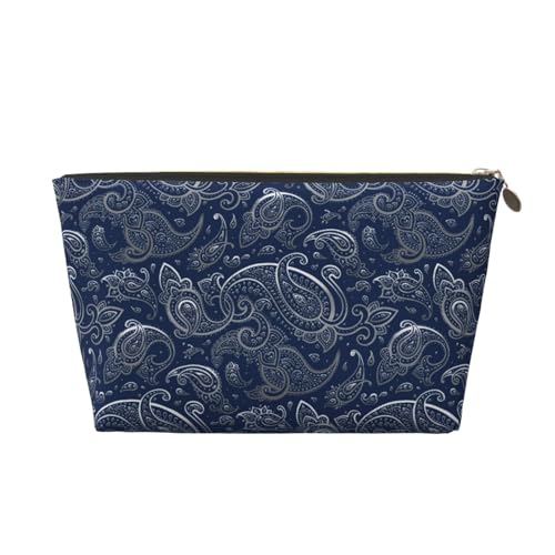 VOSERY Make-up-Tasche aus Leder, Kosmetiktasche, Reise-Kulturbeutel für Damen, dunkelblaues Paisleymuster, Make-up-Tasche, Organizer, niedliche Make-up-Tasche, wasserdichte Make-up-Tasche von VOSERY