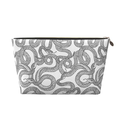 VOSERY Make-up-Tasche aus Leder, Kosmetiktasche, Reise-Kulturbeutel für Damen, einfache schwarze Linien, niedliche Schlange, Make-up-Tasche, Organizer, niedliche Make-up-Tasche, wasserdichte von VOSERY