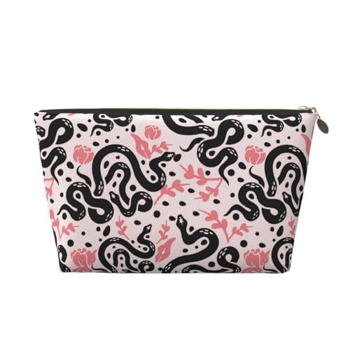 VOSERY Make-up-Tasche aus Leder, Kosmetiktasche, Reise-Kulturbeutel für Damen, einfache süße Schlangenblume, rosa Make-up-Tasche, Organizer, niedliche Make-up-Tasche, wasserdichte Make-up-Tasche von VOSERY