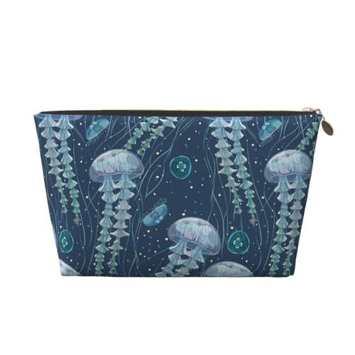 VOSERY Make-up-Tasche aus Leder, Kosmetiktasche, Reise-Kulturbeutel für Damen, elegante Quallen-Make-up-Tasche, Organizer, niedliche Make-up-Tasche, wasserdichte Make-up-Tasche von VOSERY