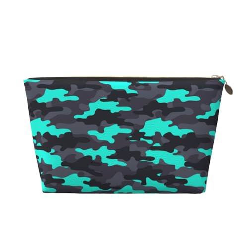VOSERY Make-up-Tasche aus Leder, Kosmetiktasche, Reise-Kulturbeutel für Damen, grau-grün, Camouflage-Make-up-Tasche, Organizer, niedliche Make-up-Tasche, wasserdichte Make-up-Tasche von VOSERY