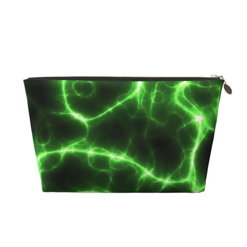 VOSERY Make-up-Tasche aus Leder, Kosmetiktasche, Reise-Kulturbeutel für Damen, grüner Lightning-Make-up-Tasche, Organizer, niedliche Make-up-Tasche, wasserdichte Make-up-Tasche von VOSERY