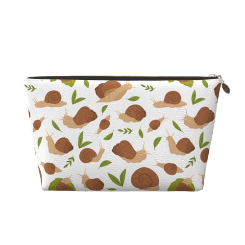 VOSERY Make-up-Tasche aus Leder, Kosmetiktasche, Reise-Kulturbeutel für Damen, grünes Blatt, braune Schnecken, Make-up-Tasche, Organizer, niedliche Make-up-Tasche, wasserdichte Make-up-Tasche von VOSERY