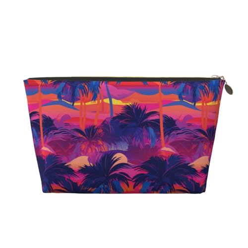 VOSERY Make-up-Tasche aus Leder, Kosmetiktasche, Reise-Kulturbeutel für Damen, hawaiianischer Stil, bunter Sonnenuntergang, Make-up-Tasche, Organizer, niedliche Make-up-Tasche, wasserdichte von VOSERY