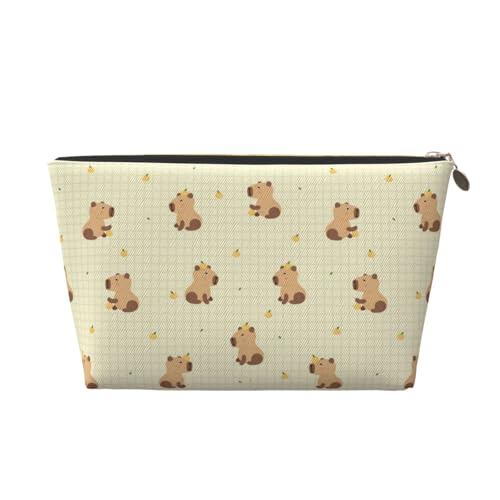 VOSERY Make-up-Tasche aus Leder, Kosmetiktasche, Reise-Kulturbeutel für Damen, kariert, Capybara, Make-up-Tasche, Organizer, niedliche Make-up-Tasche, wasserdichte Make-up-Tasche von VOSERY