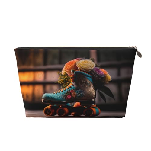 VOSERY Make-up-Tasche aus Leder, Kosmetiktasche, Reise-Kulturbeutel für Damen, klassisch, Blumenmuster, blau, Skateschuhe, Make-up-Tasche, Organizer, niedliche Make-up-Tasche, wasserdichte von VOSERY